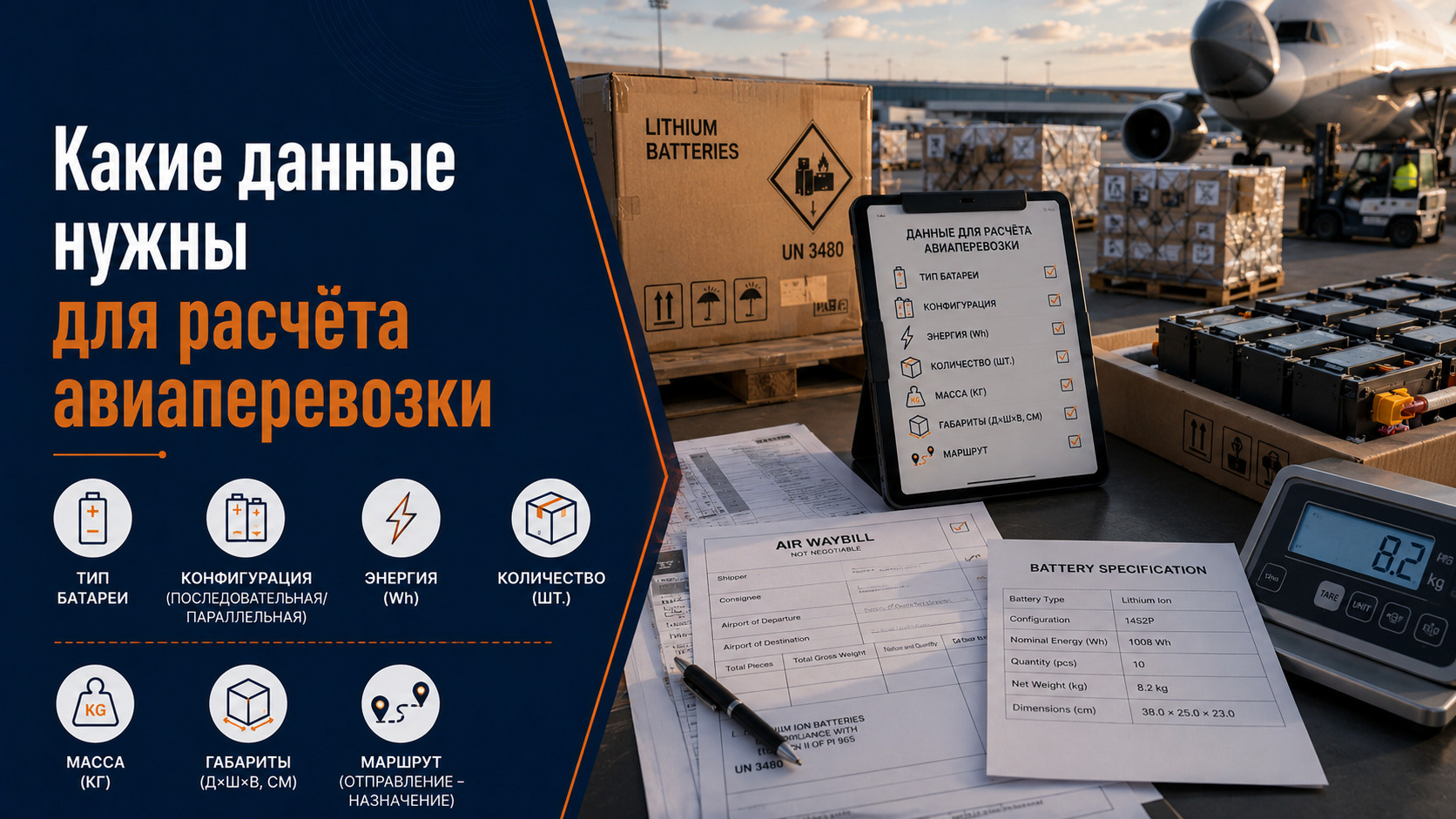 Проверка UN номера, Wh, MSDS, UN 38.3, количества батарей и параметров груза перед запросом тарифа авиаперевозки