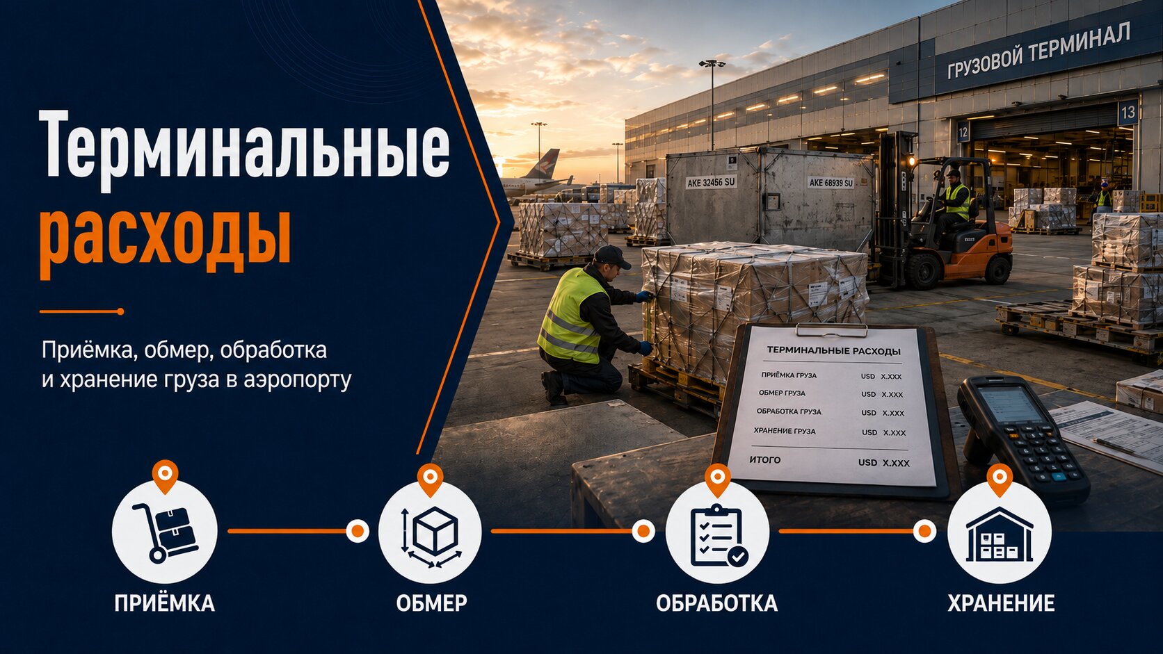 Приёмка, взвешивание и терминальная обработка грузовых мест в аэропорту перед погрузкой на самолёт