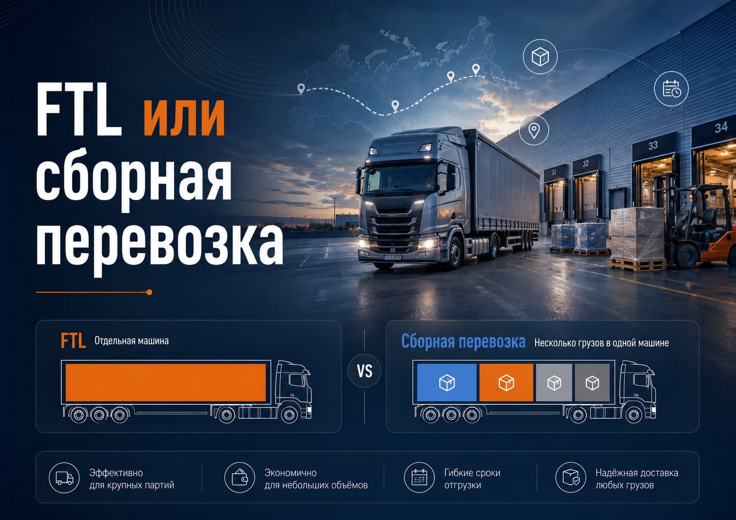 Сравнение отдельной машины FTL и сборной LTL-перевозки при выборе формата автомобильной доставки