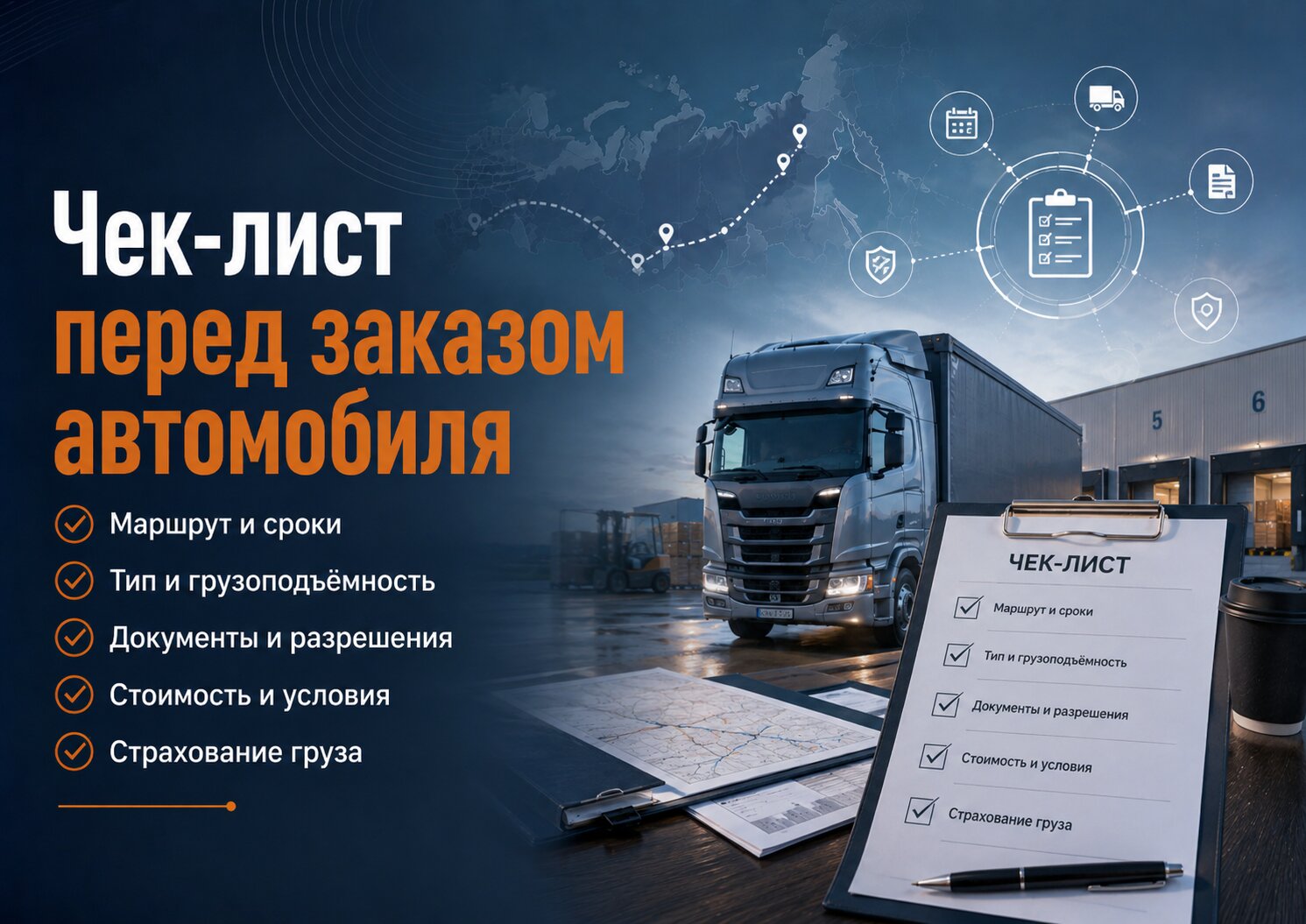 Проверка маршрута, типа автомобиля, веса груза, условий погрузки и дополнительных расходов перед заказом перевозки