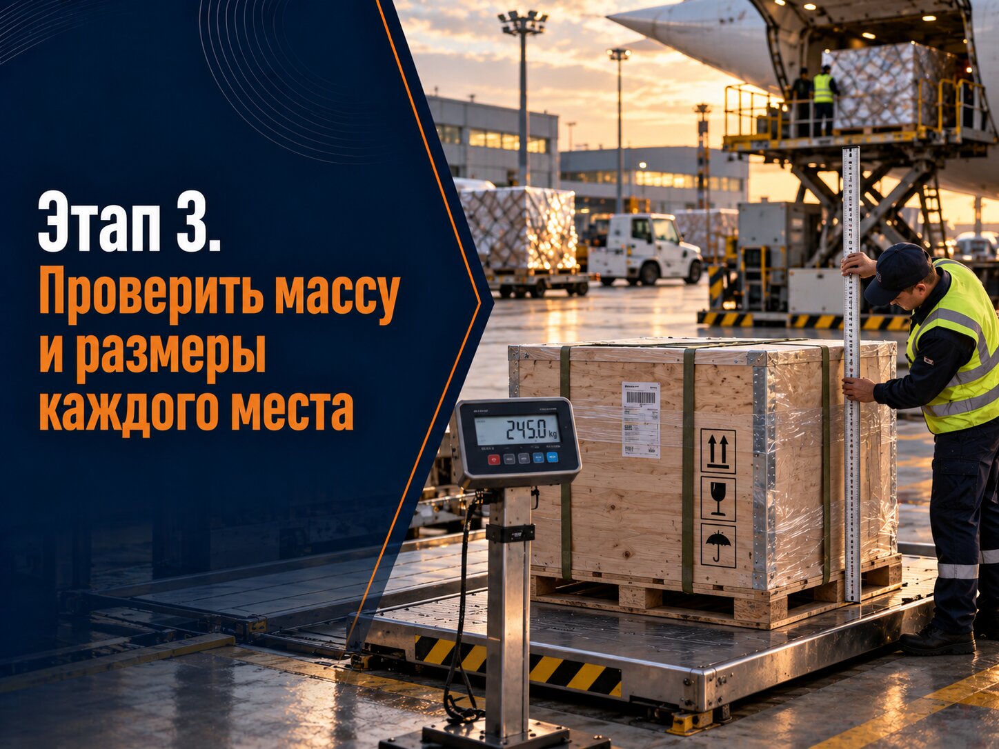 Груз повторно взвешивают и измеряют в аэропорту для проверки соответствия заявленным параметрам и возможностям самолёта