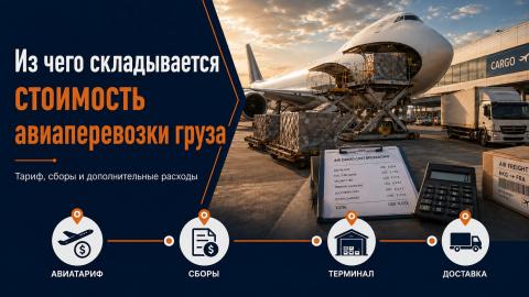 Из чего складывается стоимость авиаперевозки груза Грузовой самолёт и авиагруз как иллюстрация структуры стоимости авиаперевозки с тарифами и дополнительными сборами