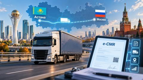 Первая перевозка с e-CMR Казахстан — Россия Грузовой автомобиль на международном маршруте Казахстан — Россия в рамках пилотной перевозки с электронной накладной e-CMR