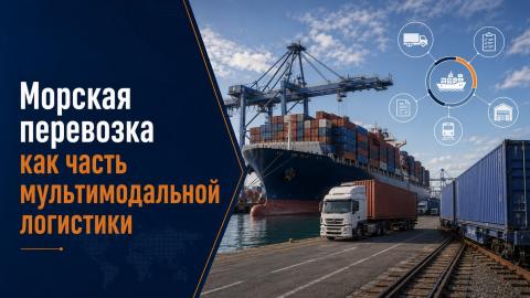 Контейнер перемещается автомобильным и морским транспортом от склада отправителя до склада получателя