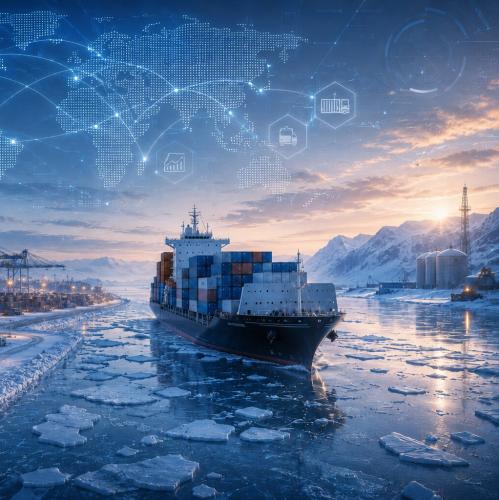 Контейнеровоз проходит по Северному морскому пути в составе будущего Трансарктического транспортного коридора