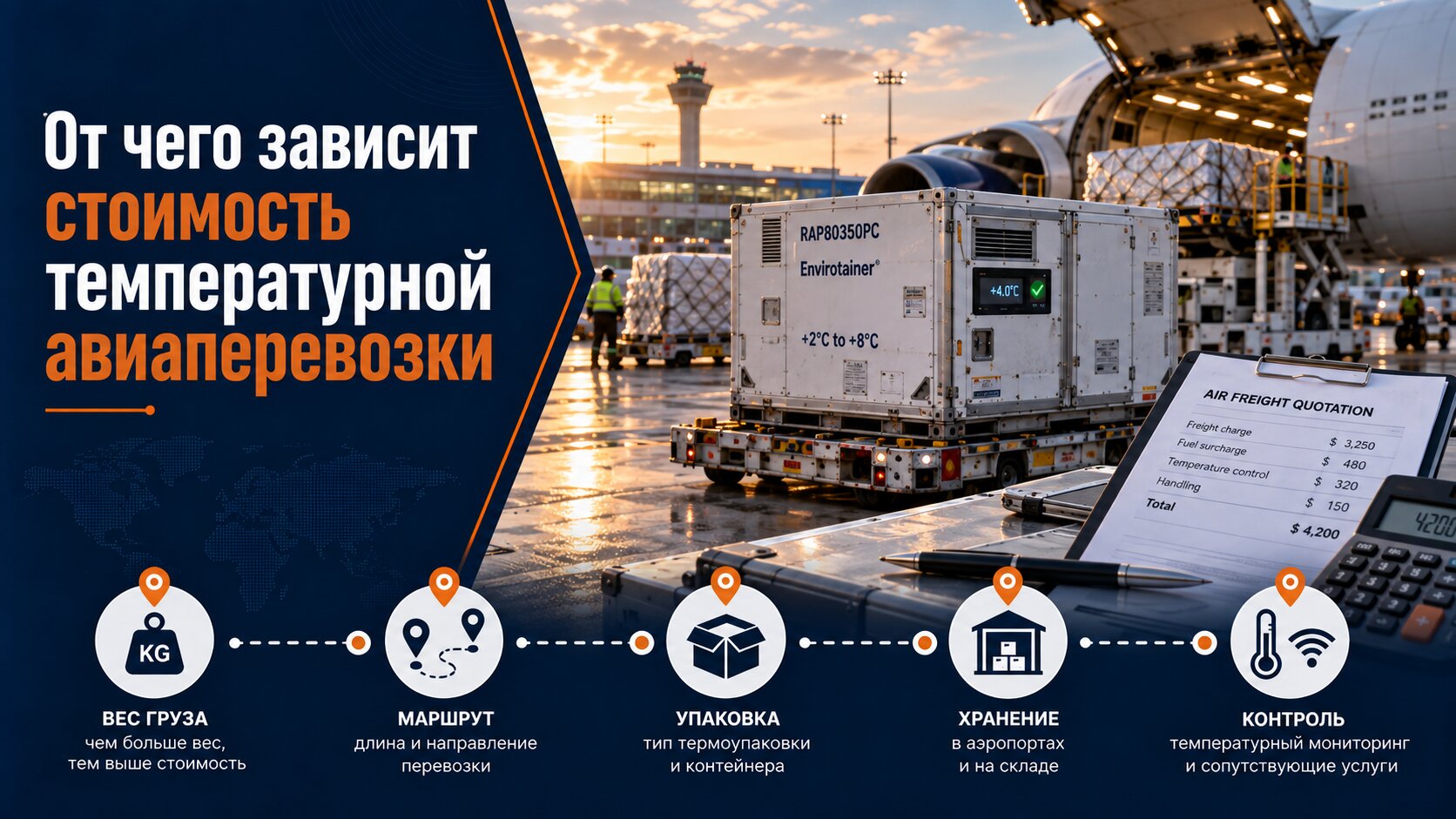Определение стоимости температурной авиаперевозки